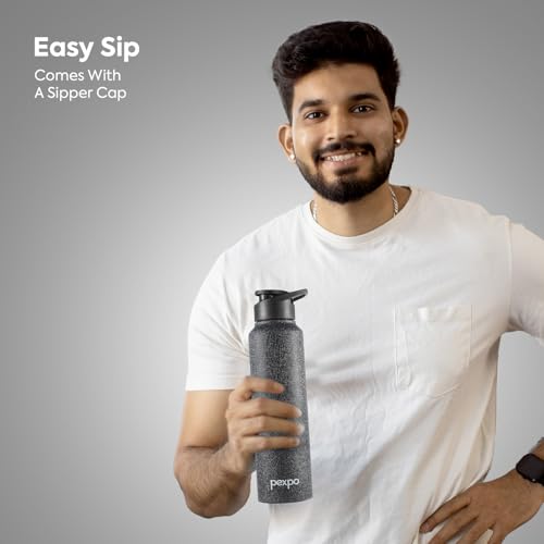 PEXPO Chromo Stainless Steel Sports/Fridge Sipper Water Bottle 1 Litre, Black | Eco friendly | BPA Free | Water Bottle for Office, Gym/Workout, School, Yoga, Trekking, Men, Women and Kids