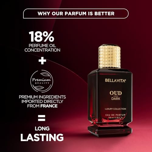 BellaVita Luxury OUD DARK Perfume for Men | Woody & Musky Fragrance with Exotic Grapefruit, Orris & Vetiver | Long-Lasting Mens Perfume | Luxury Gift for Men, Oud Perfume for Man, Vanilla Notes,100ml