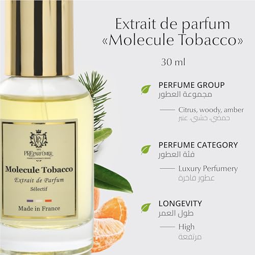 Preparfumer From France Molecule Tobacco Perfumes for Women 30ml - Citrus Woody Amber Scent - Luxury Fragrance with Mandarin & Bergamot - Long Lasting Perfume With Saffron Notes - Gifts for Women