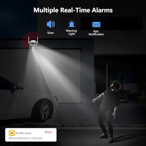 2NLF 3-Lens Outdoor Security Camera with 360° PTZ, 4MP WiFi Camera with Color Night Vision, 10X Digital Zoom, Motion Detection and Two-Way Audio, IP66 Waterproof
