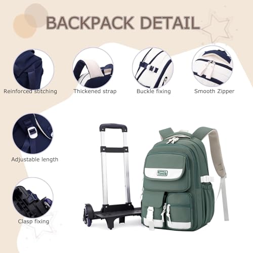 FC22 Rolling Backpack for Girls Boys, Fashion Trolley School Bags Large Capacity Wheeled Kids' Luggage Bag,Trolley Bookbag for Elementary Student