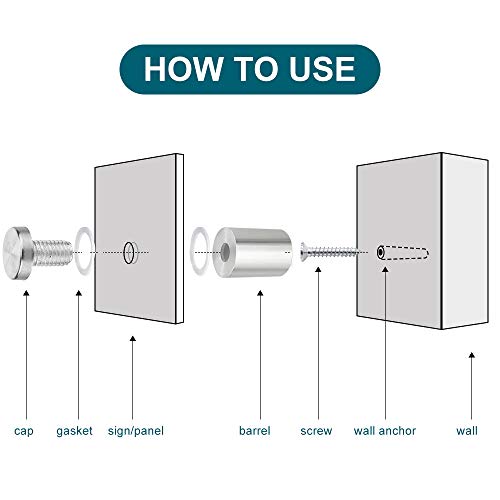 Zoe sunny Stainless Steel Standoff Screws, 20Pcs 3/4 x 1 Inch Wall Standoff Sign Holders Screws, Mounting Glass Hardware for Hanging Acrylic Picture Frame, Advertising Screws Kit
