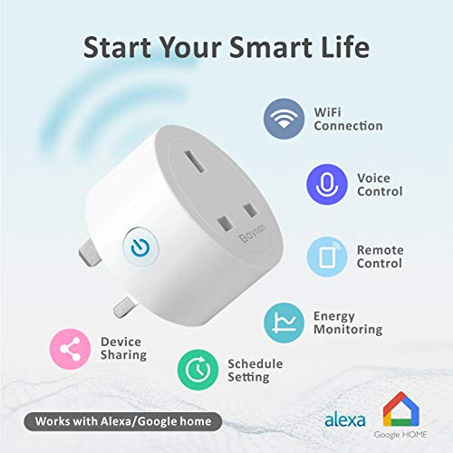 WiFi Smart Plug, Baytion 16A Energy Monitoring WLAN Smart Plug Socket Work with Alexa,Echo, Mini Smart Outlet Remote and Voice Control No Hub Required (White Package)