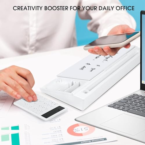 Angju Desktop Glass Whiteboard with Calculator, Organizer, Markers, Eraser, Holder - Small Dry Erase White Board Computer Pad Keyboard Stand for Home, School, Office Desk Cubicle Accessories