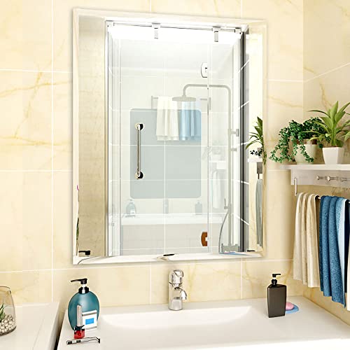 MUMOO BEAR Bathroom Mirror Vanity Makeup Mirror Wall Mounted Frameless Rectangular Mirror for Bathroom Vanity Bedroom Dressing Table Vertical or Horizontal Hanging (70 * 90cm, Clear)
