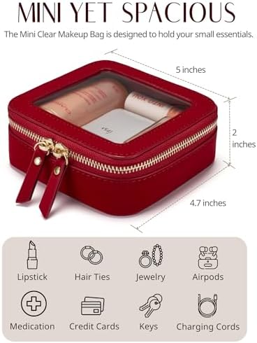 Small Cosmetic Bag for Purse Mini Makeup Bag for School Cute Clear Make Up Pouch for Travel Tiny Leather White Make Up Organizer Case for Backpack Toiletry Bag Waterproof Square Pouch with Zipper