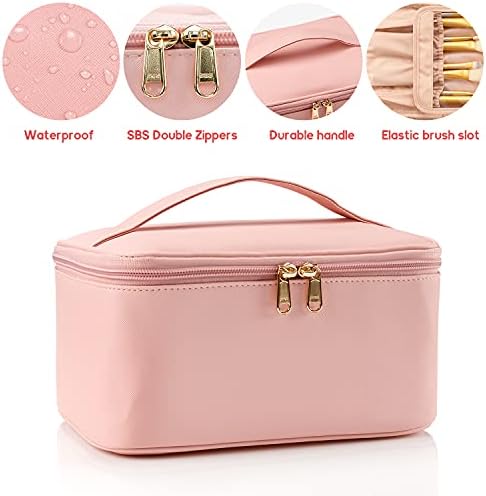 OCHEAL Makeup Bag, Portable Cosmetic Bag, Large Capacity Travel Makeup Case Organizer, Black Makeup Bags For Women Toiletry Bag for Girls Traveling With Handle and Divider