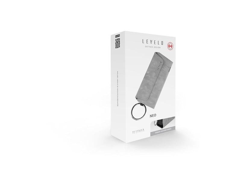Levelo Neo Leather Case Compatible with IQOS Iluma 2023 with Terra Cigarette Compartment: Compatible with All IQOS Series, Water, Impact, Dust Resistant, Built-In Ring, Built-In Two Pockets - Grey