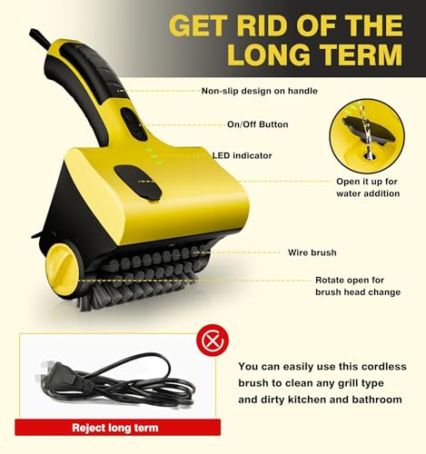 Cordless Electric Grill Brush, 2 in 1 Rechargeable Grill Cleaning Scrub Brush with 360° Rotating Cleaner Brush Head, 2 Speed Adjustable, Sprayable, for BBQ Grill Bathroom and Kitchen