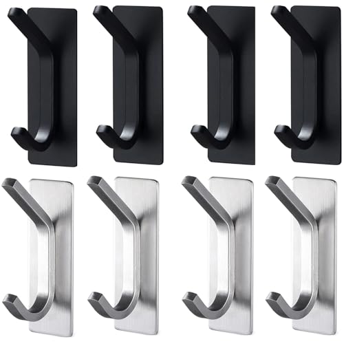 STAYOUNG 8 PCS Stainless Steel Hooks - Heavy Duty Storage Wall Mount Hooks, No Drill Hooks, Waterproof and Rust-Proof, Strong Load-Bearing, Suitable For Kitchen, Bedroom, Bathroom, Living Room