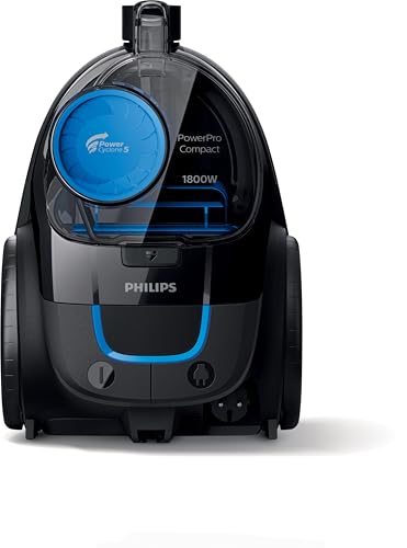 Philips Bagless PowerPro Compact Vacuum Cleaner - 1800W, PowerCyclone 5, Allergy H13 filter, 1.5L Dust Capacity, Washable Filter, Deep Black - FC9350/62