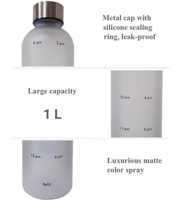 INFINITY 8 Water Bottle, 1L/32 OZ, Leak Proof Water Bottle, BPA free, Non-Toxic Plastic, Motivational Time Stamps, Water Bottle (White)