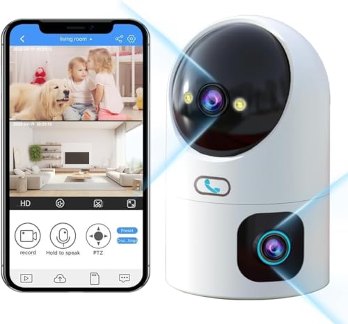 JOOAN 5G/2.4G Dual Lens Security Camera Indoor 2Kx2 PTZ Cameras for Home Security WiFi Surveillance Camera Baby Pet One Touch Call Color Night Cloud SD Card Storage 2 Way Audio Motion Detection Alert