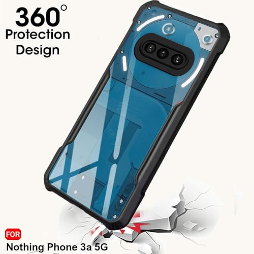 Nothing Phone 3a Clear Hard PC Back Cover Case with Shockproof TPU Black Border 360 Degree Impact Resistant Camera Protection Transparent Cover For Nothing Phone 3a