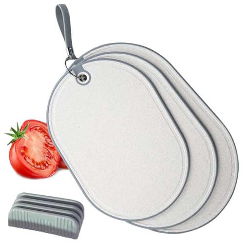 BIGTHREE Chopping Board Set with Storage, 3 Piece Wheat Straw Cutting Board Set, Thick Chopping Board for Meat Veggy Fruit Food, Easy Grip Handle, Cutting Tool Kitchen Cook Supplies