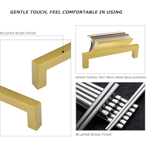 goldenwarm Gold Cabinet Hardware Drawer Pulls 10 Pack - LSJ12GD288 Modern Brushed Brass Cabinet Pulls Knobs Square Kitchen Bathroom Cabinet Door Handles 11-1/3" Hole Centers
