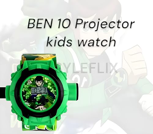 STYLEFLIX Rubber Unisex Kids Edition Digital Ben 10 Projector Watch, 24 Digital Projector Images, Boys, Green