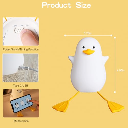 LEDHOLYT Kids Night Light - Cute Silicone Duck Nursery Lamp for Baby, Toddler, Boys, Girls - Squishy Animal Lamp for Bedroom, Kids Room - Gift (Seagull)