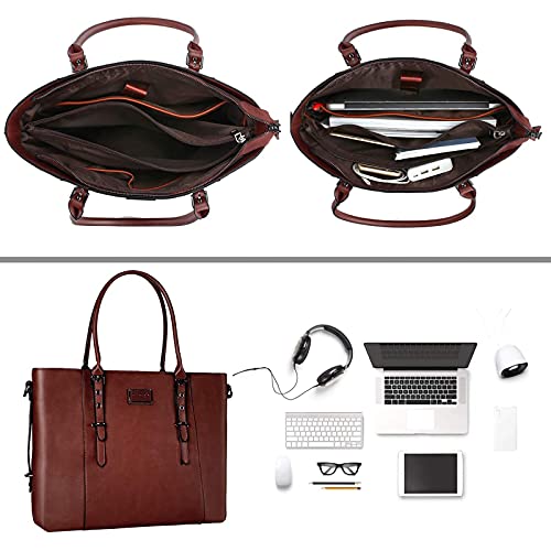 MOSISO PU Leather Laptop Tote Bag for Women