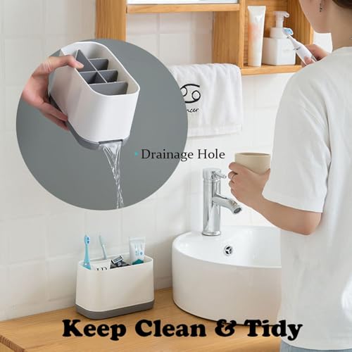 Qniceone Toothbrush Holder for Bathroom, 6 Slots Plastic Detachable Toothbrush and Toothpaste Organizer for Easy Cleaning Multi-Functional Storage Makeup Brush Razor Holder Countertop Organizer(Grey)