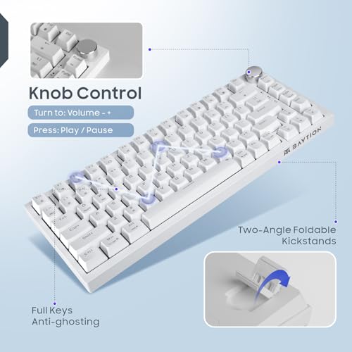 Baytion Mechanical Gaming Keyboard, 82 Keys 75% Compact Gaming Keyboard with Rainbow LED Backlit Wired Anti-Ghosting Mechanical Keyboard with Knob for Windows and Mac, White(Red Switchesï¼