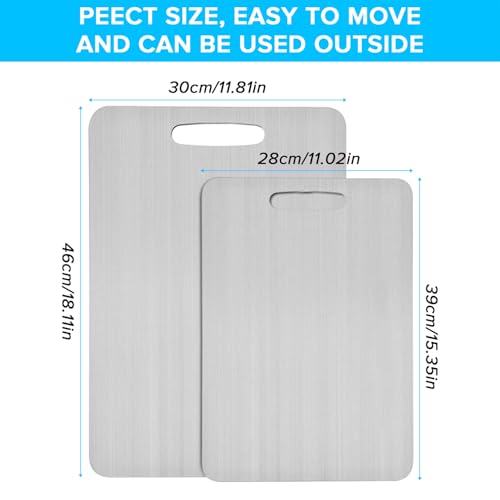Yakiter 39 x 28cm Kitchen Cutting Board, 304 Stainless Steel Cutting Board for Kitchen & Meat Cheese Vegetable Fruit, Double-Side using, Easy-Grip Handle