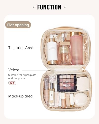 EACHY Travel Makeup Bag,Large Capacity Cosmetic Bags for Women,Waterproof Portable Pouch Open Flat Toiletry Bag Make up Organizer with Divider and Handle