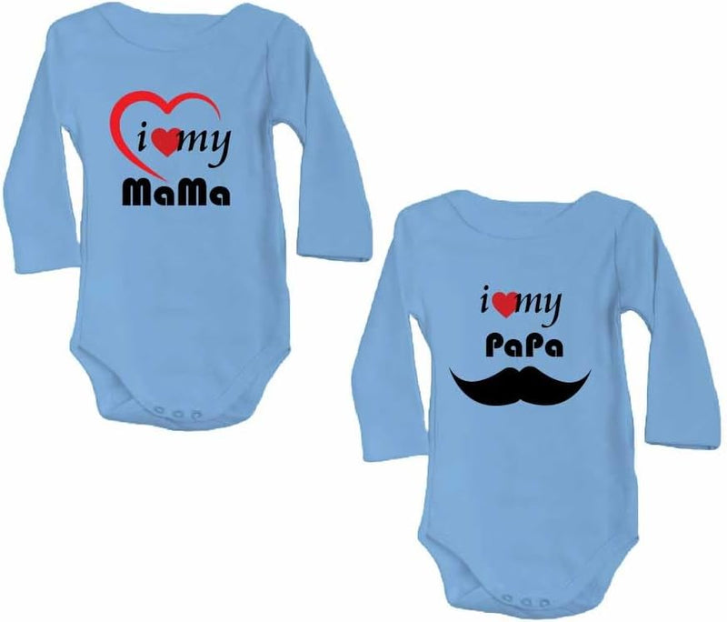 Pack of 2 Unisex Baby Romper with Mama and Papa Printed Design for Newborns,Infants, Toddlers Full Sleeve Jumpsuit Snap Closure for Easy Diaper Changes Ideal for Baby Shower