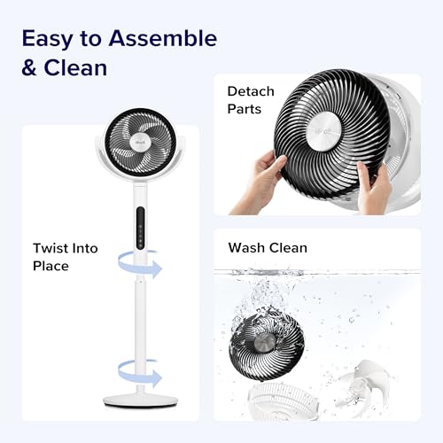 Levoit 20dB Quiet Pedestal Fans for Bedroom, 2465m�/ h Powerful Air Circulator Fan with Remote, 90�+120� Oscillating, 12 Speeds, 4 Modes, 12H Timer, Adjustable Height, Standing Fan for Home Office