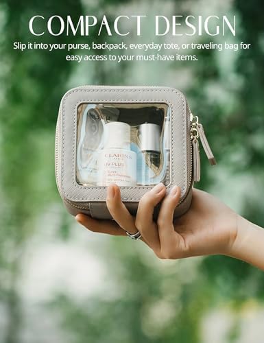 Small Cosmetic Bag for Purse Mini Makeup Bag for School Cute Clear Make Up Pouch for Travel Tiny Leather White Make Up Organizer Case for Backpack Toiletry Bag Waterproof Square Pouch with Zipper