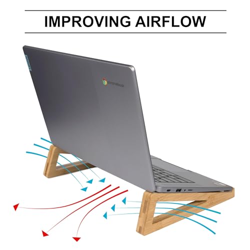 Bamboo Wooden Laptop Stand, Portable Desk Laptop Holder for Tablet with Carry Pouch, Compact Travel Laptop Stand with Protective Silicone Pads, Suitable for Home Office and Travel Use