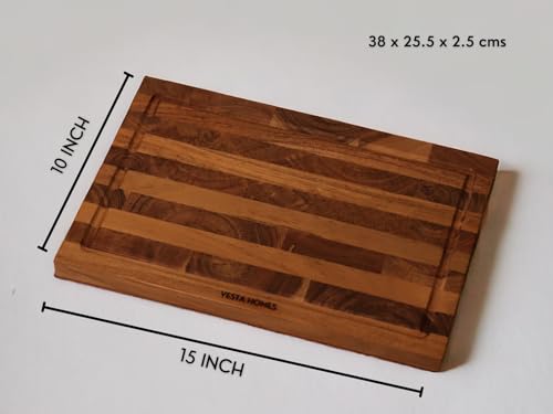 Vesta Homes Wooden Cutting/Chopping/Serving Board, Platter for Vegetables, Cheese and Charcuterie | Acacia Wood | 33 x 21.5 x 1.5 cm | Handcrafted in India