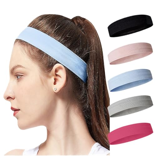 ECVV 5PCS Women's Non-Slip Headbands - Hair Bands for Sports, Workout, Yoga, Running - Soft Cotton Blend Fabric - Multi-Purpose Hair Accessories