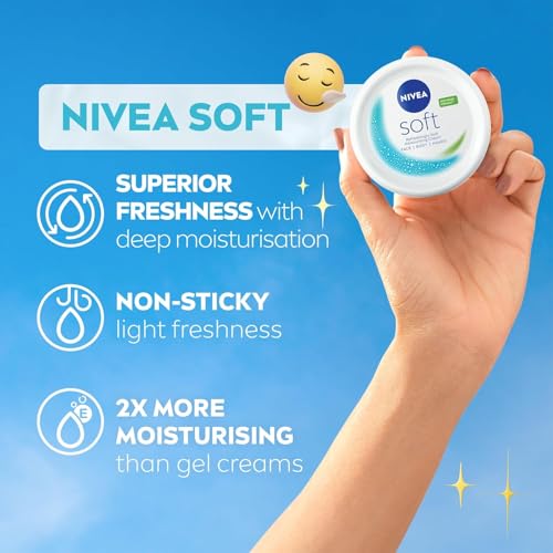 NIVEA Soft Moisturising Cream, A Moisturising Cream for Face, Body and Hands with Vitamin E and Jojoba Oil, Hand Cream Moisturises Deeply, All-Purpose Day Cream, Jar 200ml
