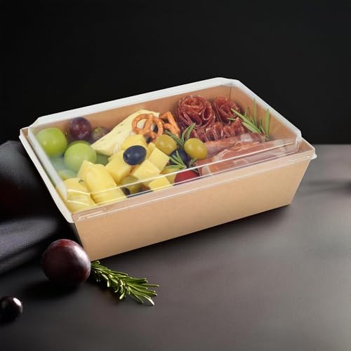 Tazweeq 20 Pack Charcuterie Boxes with Clear Lids, Disposable Paper Bakery Boxes, Food Containers to Go for Strawberries, Cupcakes, Pizza, Donuts, Party, Wedding, Outdoors and Home Use (19*8.5*6.5cm)