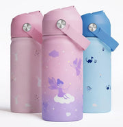 Stainless Steel Water Bottle for Kids - Leak Proof Kids Water Bottle for School - 380ML BPA-Free Toddler Water Bottle with Straw, Double Wall for Hot & Cold Liquids (Pink) - purple