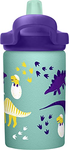 CamelBak Eddy+ Kids 14 oz Water Bottle with Straw, Single Wall Stainless Steel, Hatching Dinos