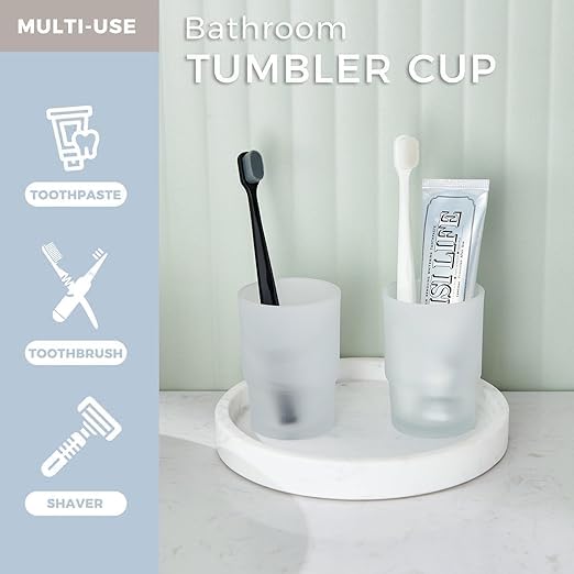 2 Pack Tumbler Glass, Frosted Bathroom Rinsing and Mouthwash Cup,Drinking Cups, Water Cups Reusable, Bathroom Mouthwash Brushing Teeth Storage Cup