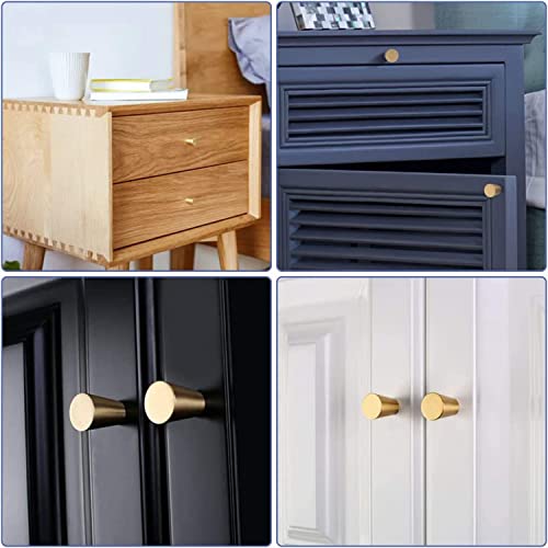 SYOSI 4Pcs Solid Brass Knobs, Brushed Gold Pure Copper Cone Decorative Mid-Century Modern Style Handles for Kitchen Cabinet Drawer Dresser, Modern Furniture Hardware with Screws