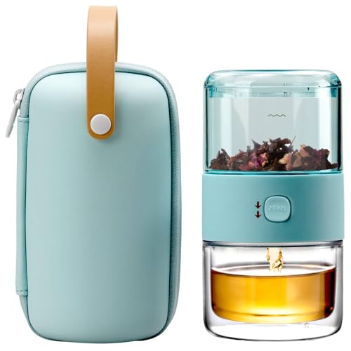 ZENS Travel Tea Set,Tritan Portable Teapot Infuser Set for One with 200ml Double Walled Teacup for Loose Tea,To Go Light Green Travel Case for Office or Homeworking Daily Tea