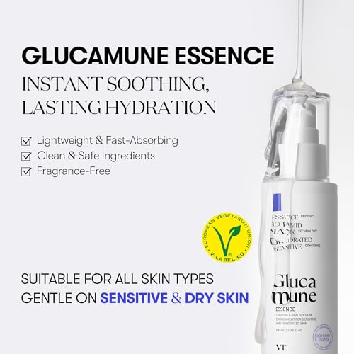 VT Cosmetics Glucamune Essence | Plant-based mucin, Soothing&Calming Essence for All Skin Types (3.38 Fl Oz/100ml).