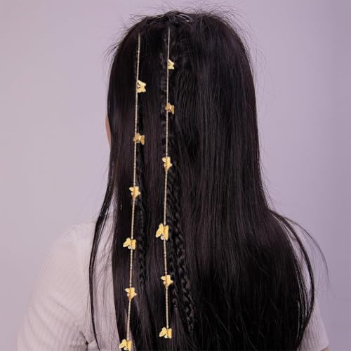 ChicAbode 4pcs Butterflies Hair Braided Chain, Rhinestones Hair Jewelry, Gold Butterflies Hair Clips, Hair Gold Chain Accessories, Dainty Tassel Hair Accessories for Girls Women Gift