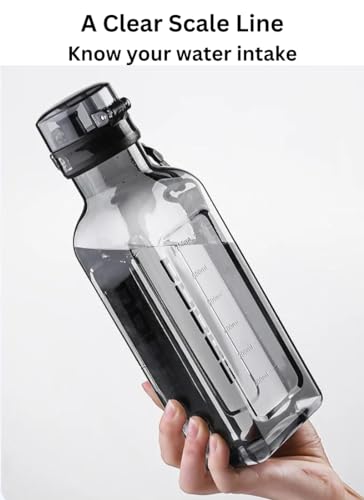Water Bottle 1L BPA Free Leak Proof Gym Bottle, Portable Transparent Sports Water Bottle for kids, Office Camping Fitness Gym Outdoor Sports and Exercise (Black)