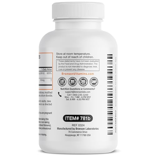 Bronson Vitamin K2 (MK7) with D3 Supplement - Vitamin D & K Complex Premium Non GMO, 120 Capsules