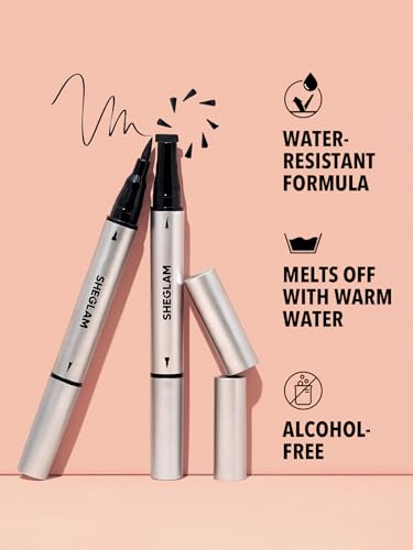 SHEGLAM Black Liquid Eyeliner Pen with Wing Stamp Long Lasting Waterproof Eye Liner Makeup