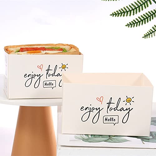 XZJMY 50 Pack Paper Take Out Containers,Mini Burger Boxes,Toast Holding Bread Tray, Sandwich Hot Dog Donut Egg Waffle Packaging Box for Take Out Food Containers (L-A)