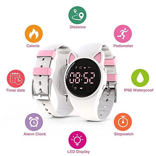ELECDON Kids Digital Sport Watch, Kids Watch for Girls Boys with Pedometer Alarm Clock Stopwatch Distance Calories IP68 Waterproof LED Display Great Gift for Children (White)
