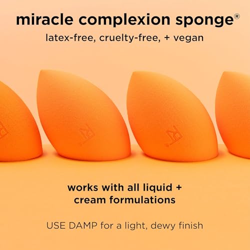 Real Techniques Miracle Complexion Sponge, 0.9375 ounce (Pack of 2), Latex-Free, Polyurethane Foam, Multi-Purpose, Round Bottom Makeup Sponges, Ideal for Blending