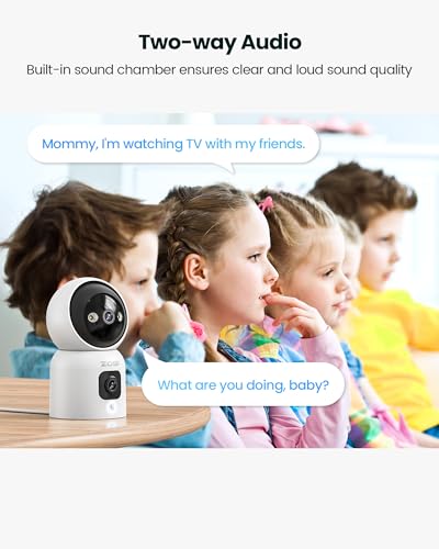 ZOSI Dual-Lens 2K WiFi Security Camera Indoor, 355° Views Pan/Tilt Home CCTV Camera with 2 Way Audio, One-Touch Calling, Smart Person Detection, 2.4G/5G Dual-Band WiFi, C528