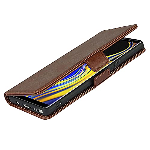 iCoverCase Samsung Note 9 Case, Leather Wallet Case with Card Holder [Built-in Magnet] Shockproof Protective Flip Cover for Samsung Galaxy Note 9 - Dark Brown
